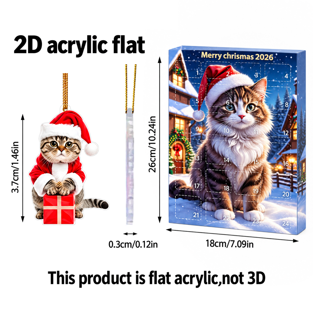 Cute Kitten Christmas Countdown Calendar – 24-Piece Acrylic Ornament Set for Holiday Tree Decor & Gifts