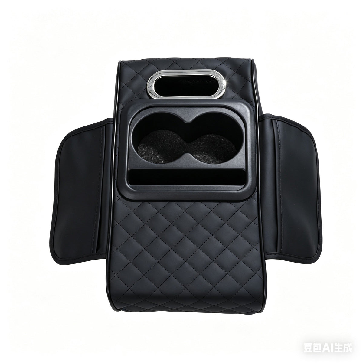 Custom Name 5 in 1 Nappa Leather Console Armrest Cover, Black | Built-in cup holder, tissue slot, phone holder & 2 storage pockets, practical car accessories fit SUV sedan truck