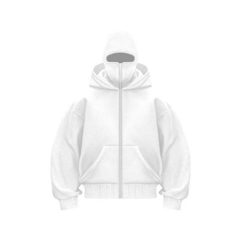 2-in-1 Mask Zipped Hoodie Windproof Sports Jacket with Face Mask Unisex Zip-Up Antisocial Wear
