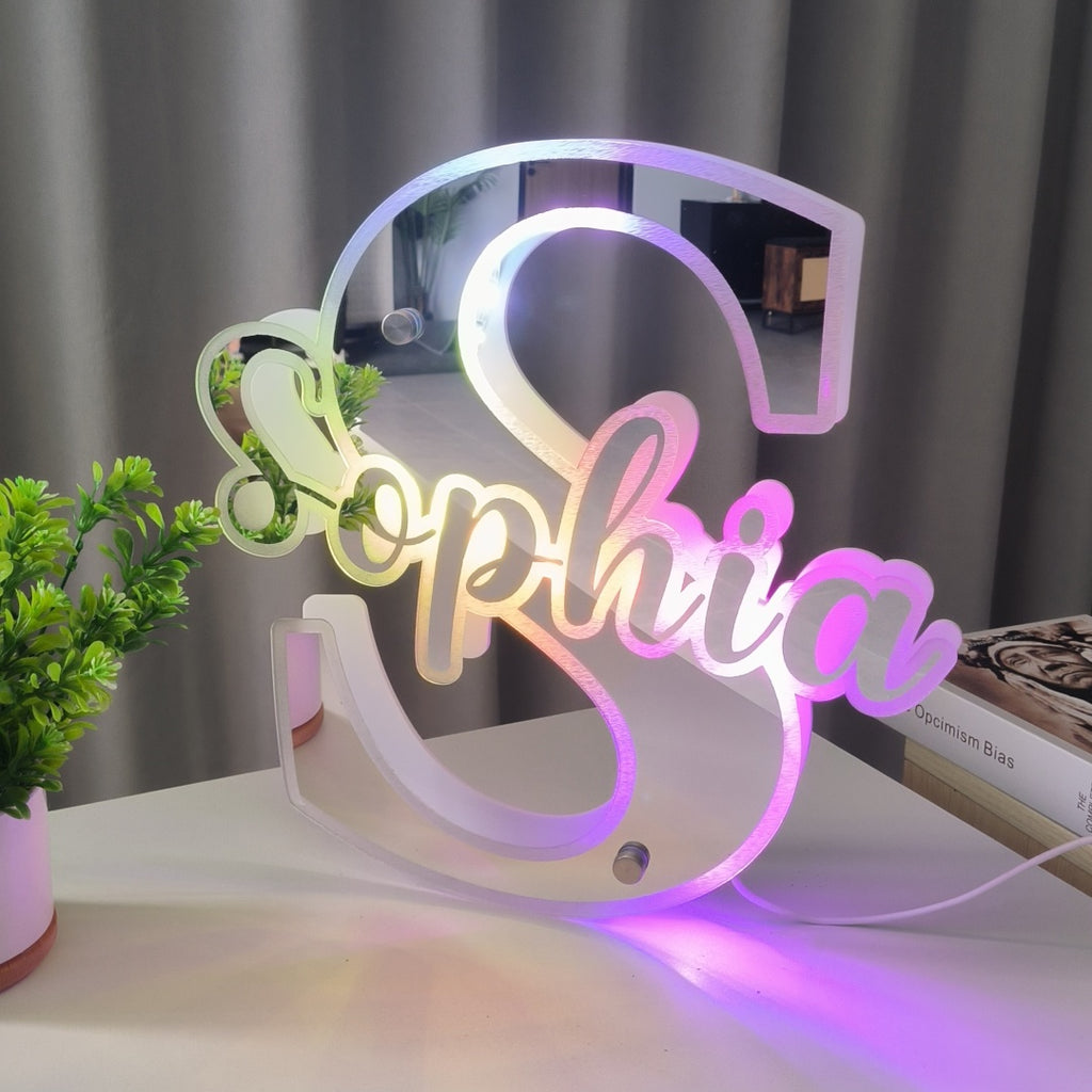 Personalized Name Letter Mirror Light Name Mirror Sign Custom LED illuminated Light-Up Bedroom Sign Gift For Kids