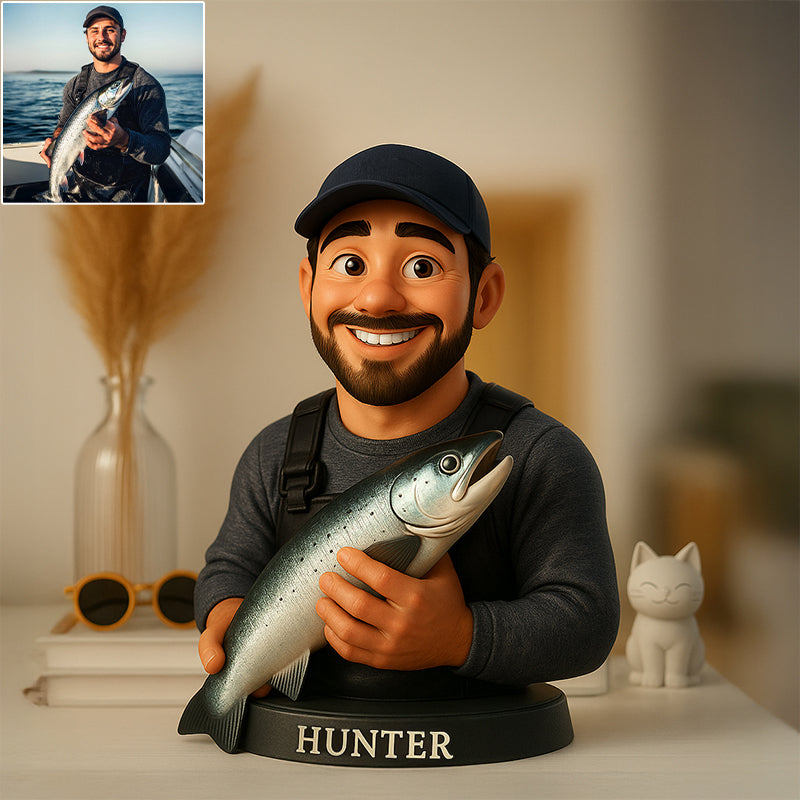 Custom 2D Wooden Fishing Photo Cute Animated Style Cartoon Style Desk Decor