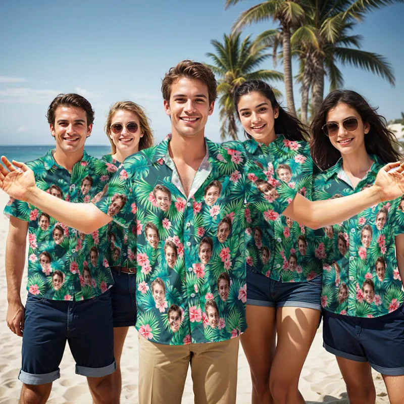 Custom Hawaiian Shirts Red Flowers Design Personalized Aloha Beach Shirt For Men