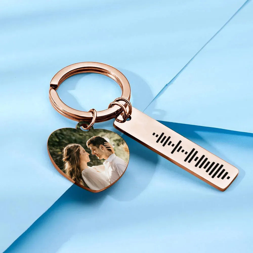 Personalized Scannable Music Code Keychain Custom Picture & Music Song Code Heart Couples Photo Keyring Gifts for Boyfriend