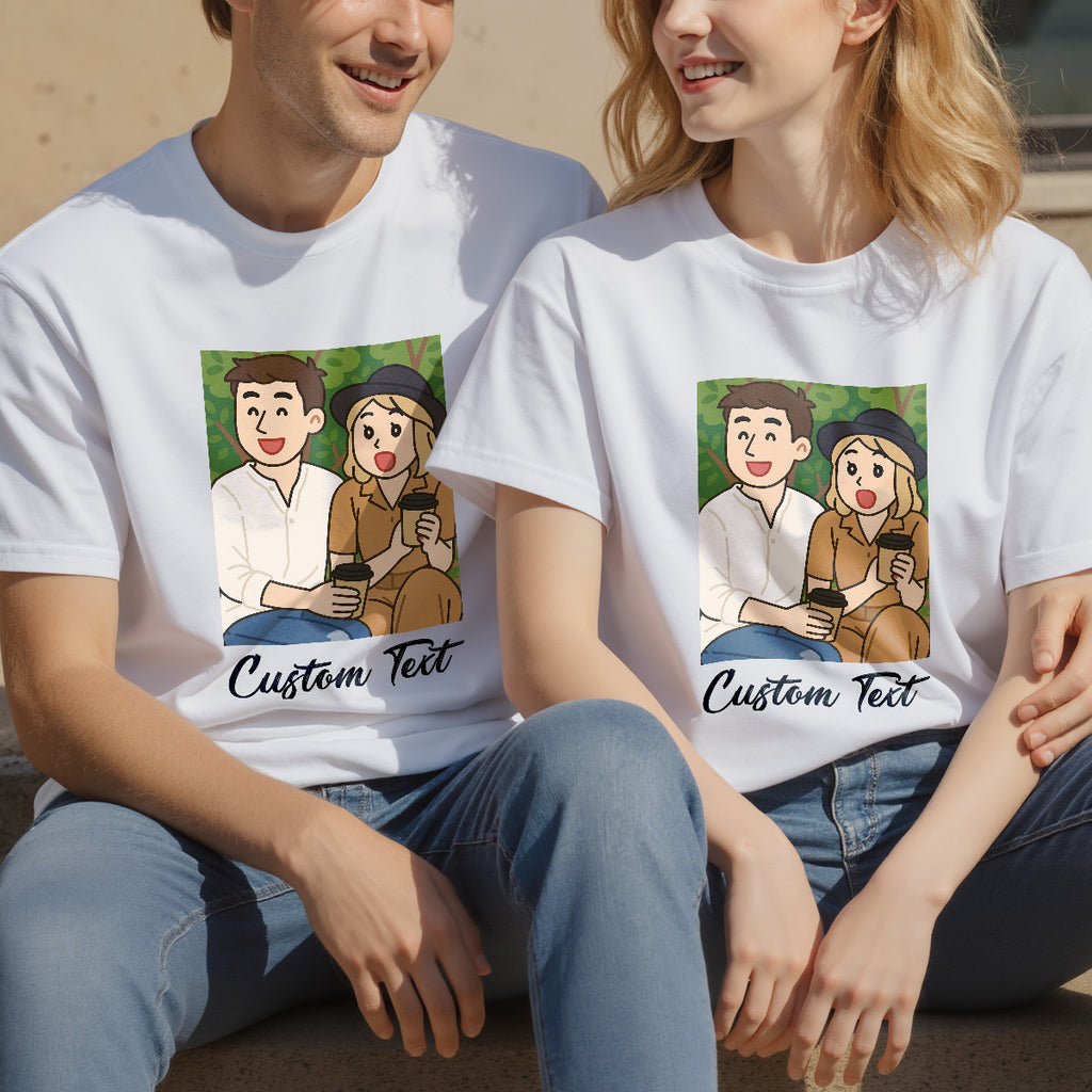 Custom Cartoon Style Photo T-Shirt Personalized Anime Portrait Tshirt with Custom Text Gift for Dad