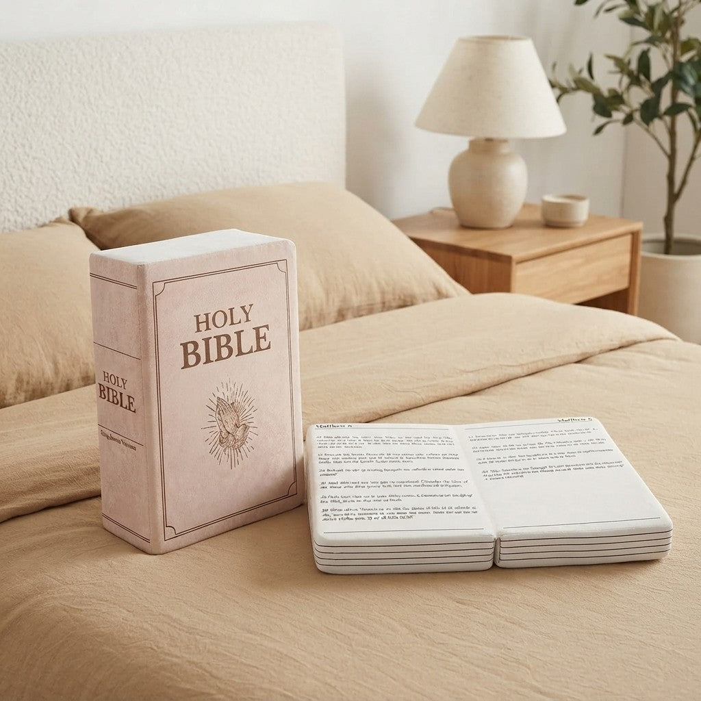 Bible Book Pillow – Book-Shaped Plush Cushion with Flip Pages, Religious Home Decor, Christian Gift & Novelty Pillow
