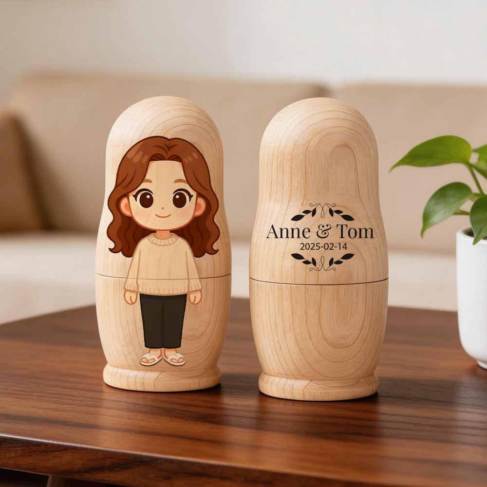 Personalized Portrait Nesting Doll Custom Photo Father's Day Gifts Family Portrait Cartoon Style Gift Photo Anniversary Gifts
