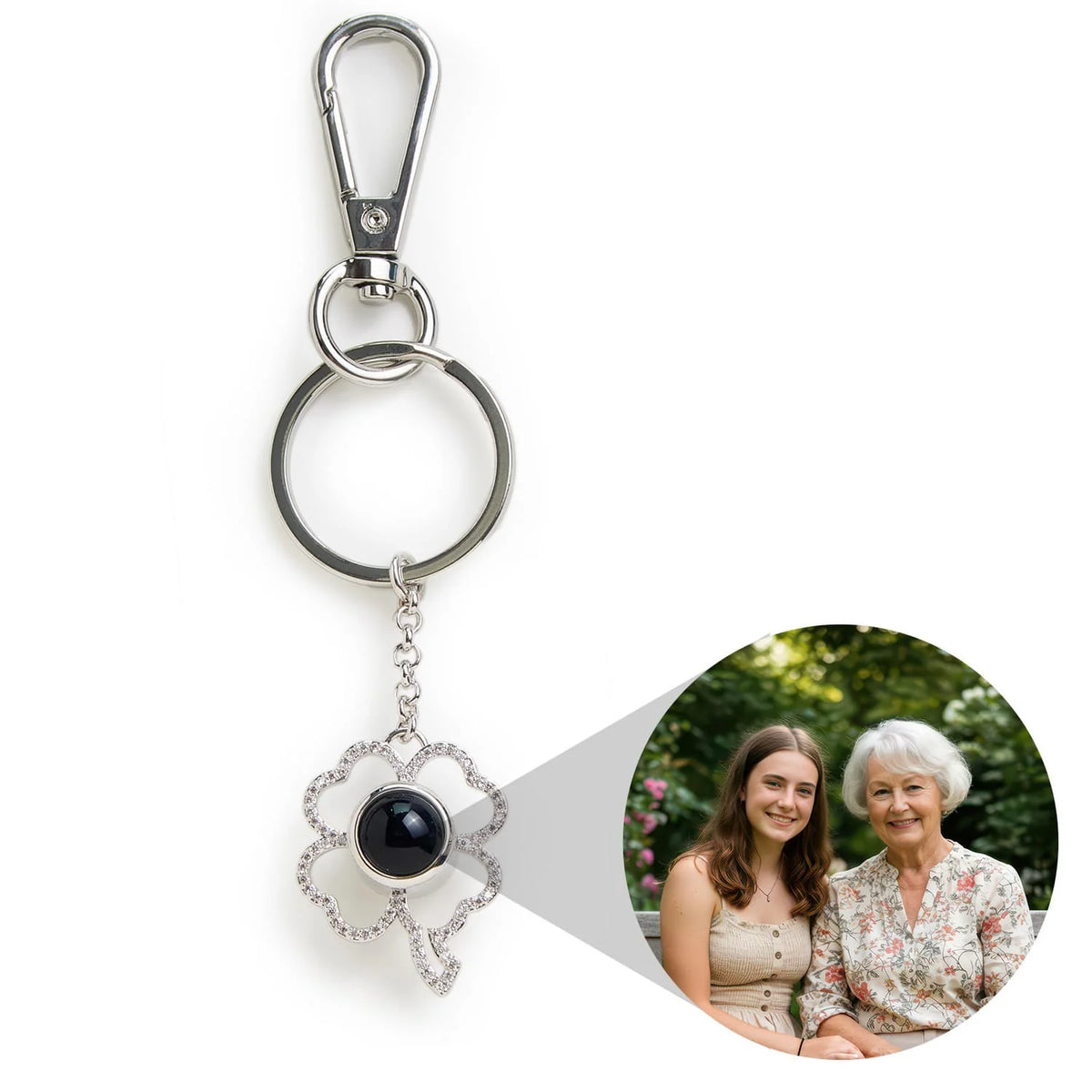 Personalized Clover Photo Keychain Custom Projection Gem Key Ring Christmas Gifts for BFF