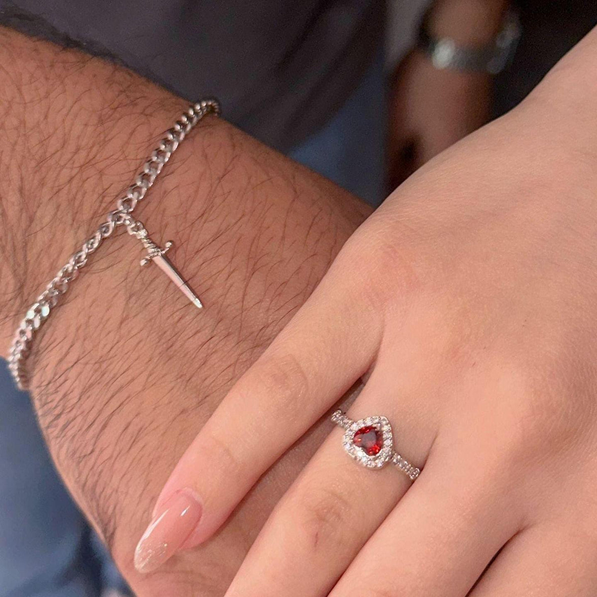 You Are In My Heart Ring and Bracelet Set Heart Sword Ring Bracelet
