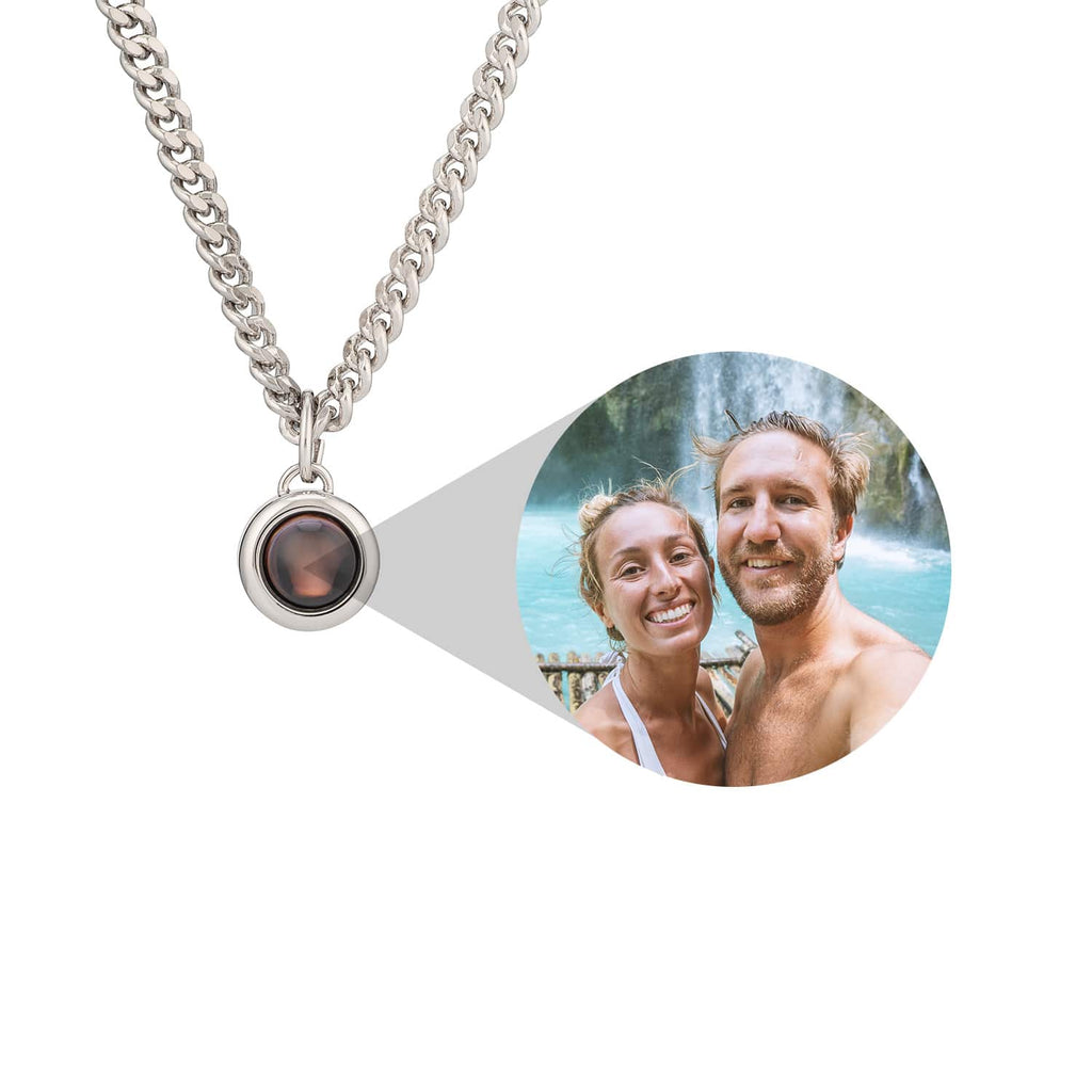 Personalized Curb Chain Photo Necklace Projection Gem Necklace Anniversary Gifts for Her