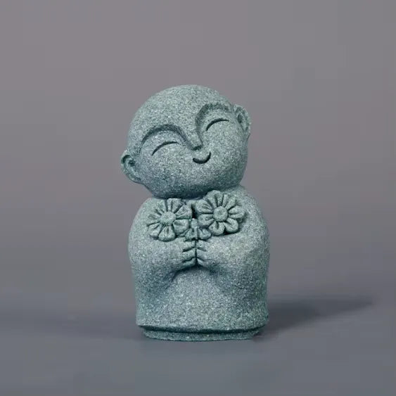 Handcrafted Stone Zen Jizo Statue Full Set