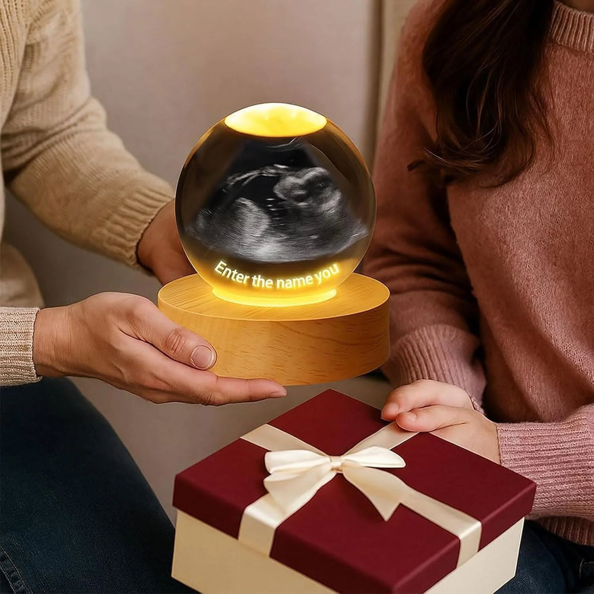Custom 2D Photo Crystal Ball Night Light Personalized Photo Crystal Light for Baby Ultrasound Birthday Anniversary Wedding Gifts
