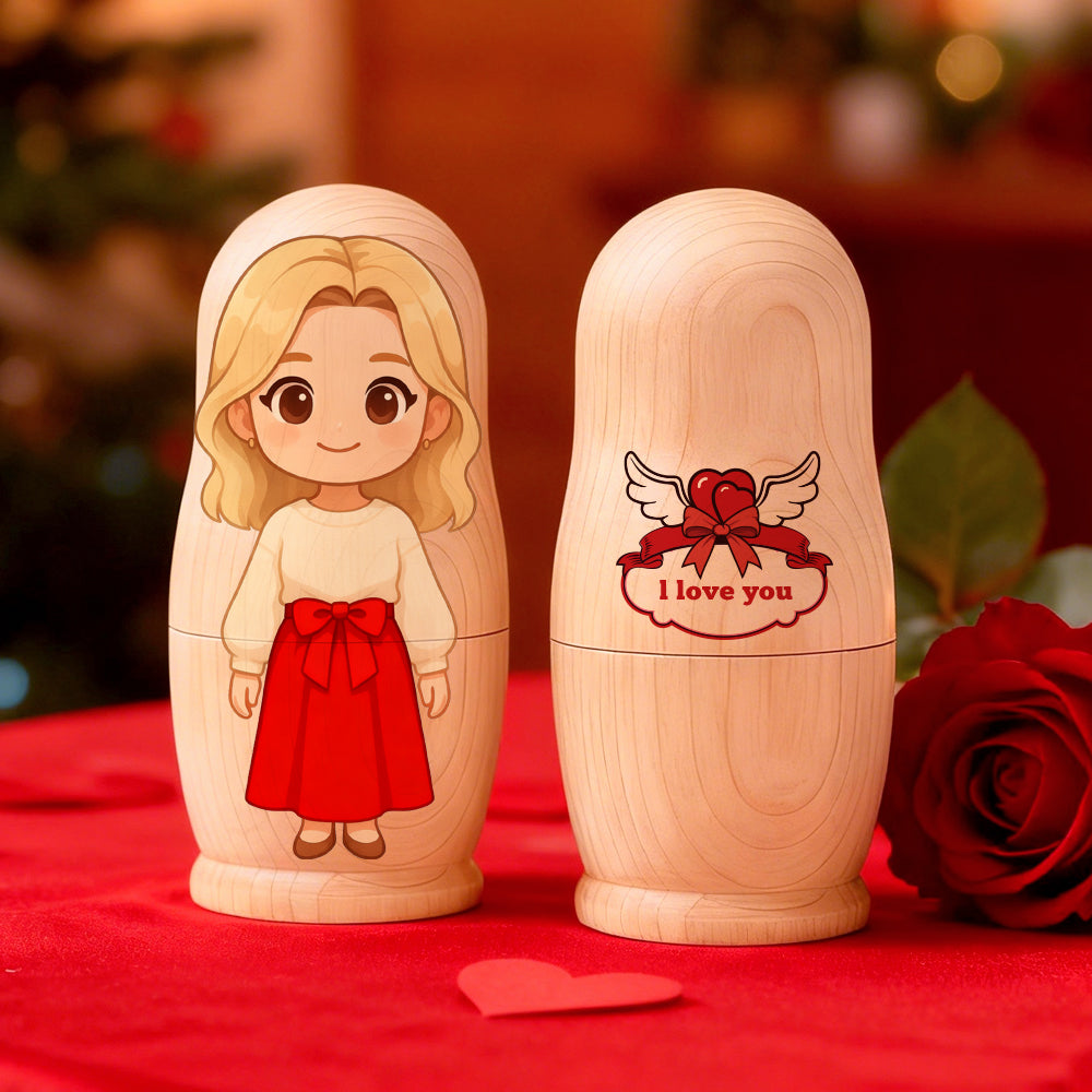 Personalized Portrait Nesting Doll Custom Photo Family Portrait Cartoon Style Gift Christmas Gift for Couple