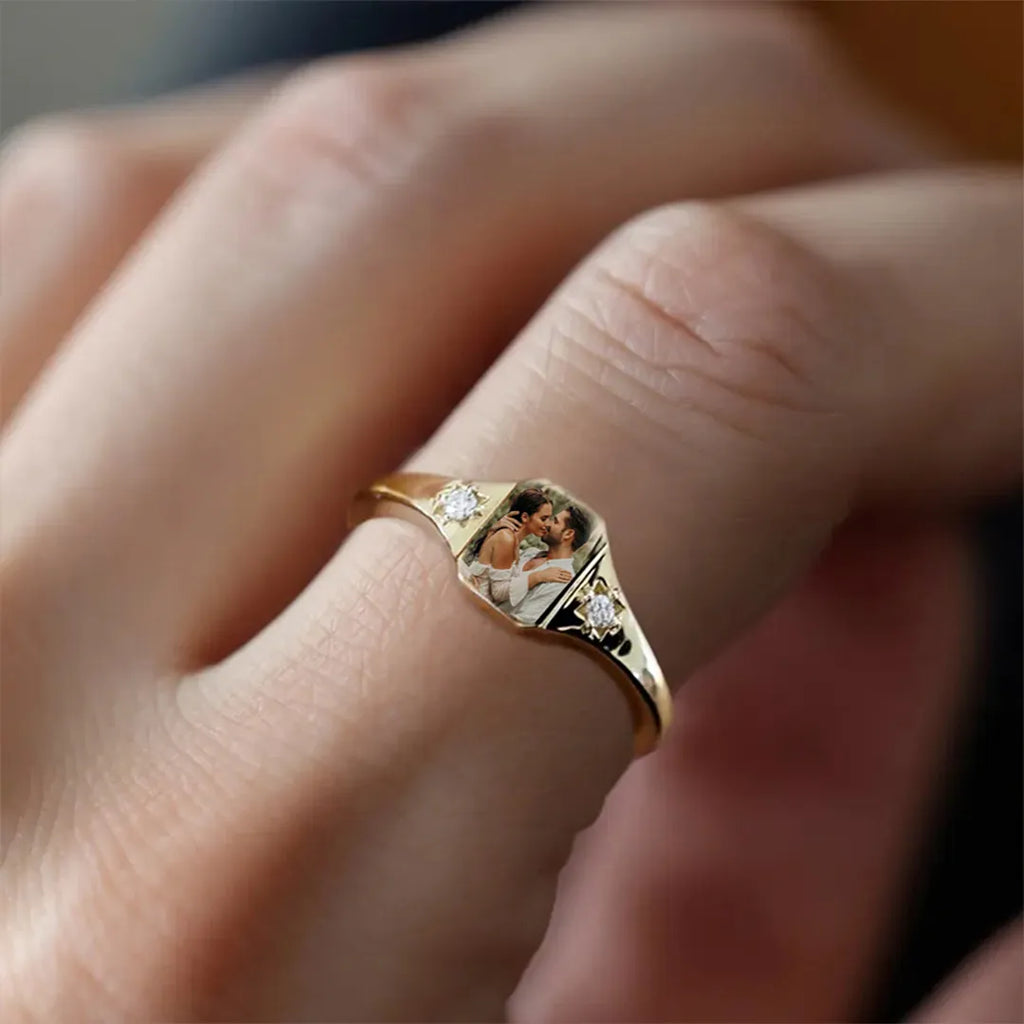Personalized Birthstone Photo Ring 2 Photo Colors Custom Jewelry Perfect Gift for Her Anniversary Gift Mother's Day Gift