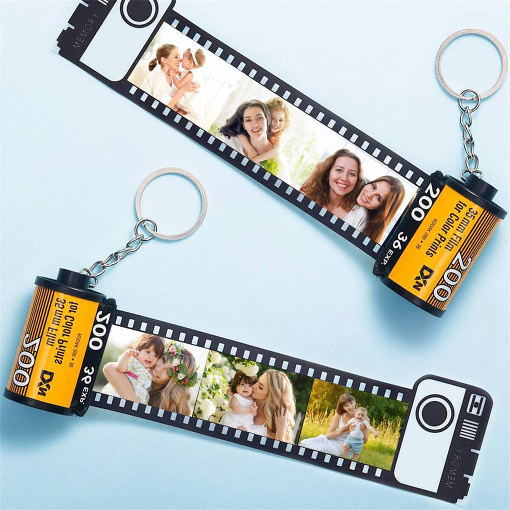 5 Pics Custom Photo Camera Roll Keychain with Pictures Customized Photo Gifts  with Package for Family