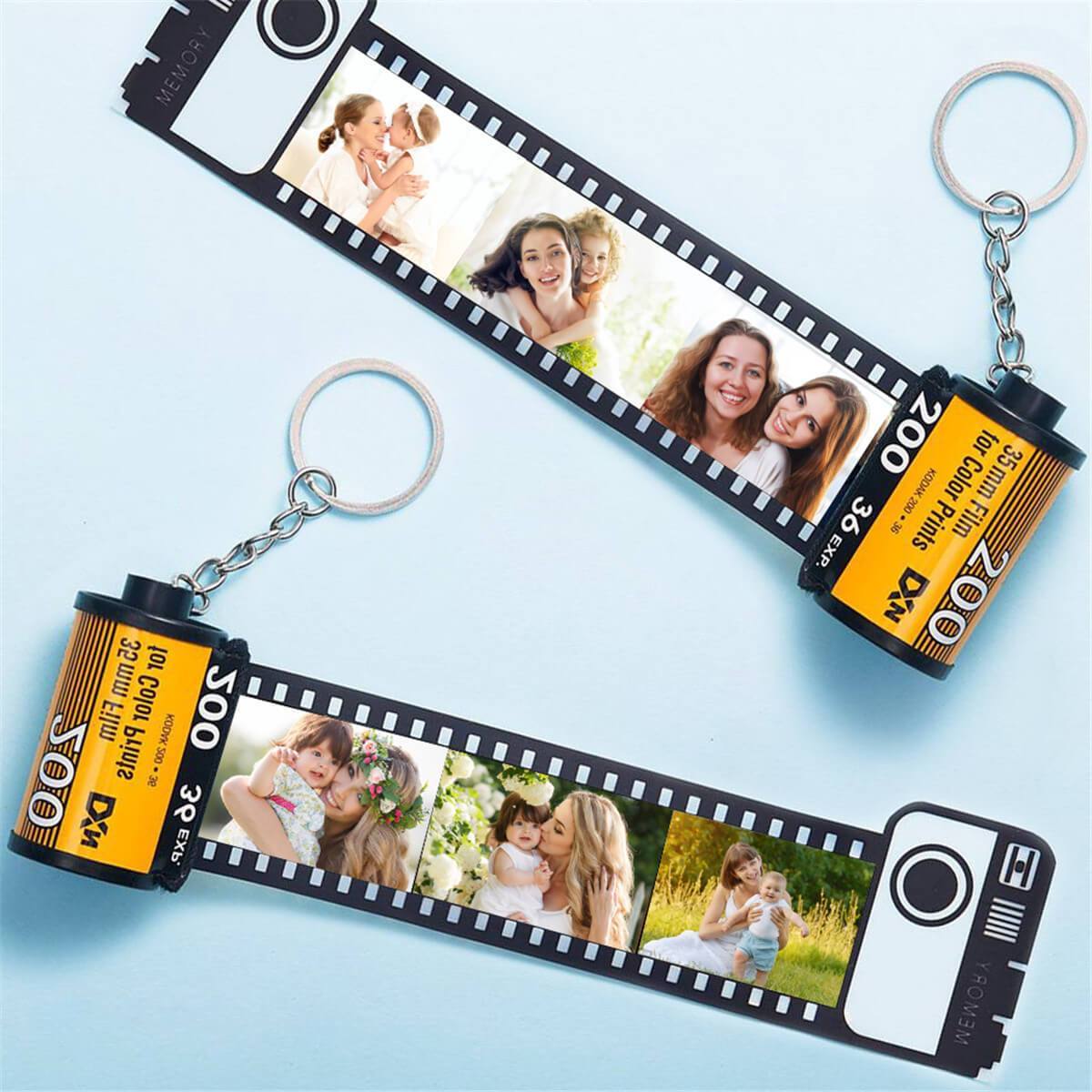 5 Pics Custom Photo Camera Roll Keychain with Pictures Customized Photo Gifts  with Package for Family