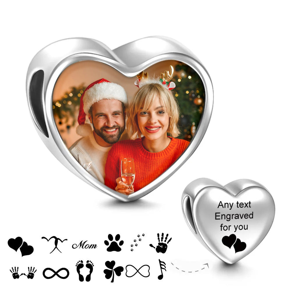 Custom Photo Charm Engraved Heart  Picture Charm Gifts for Christmas