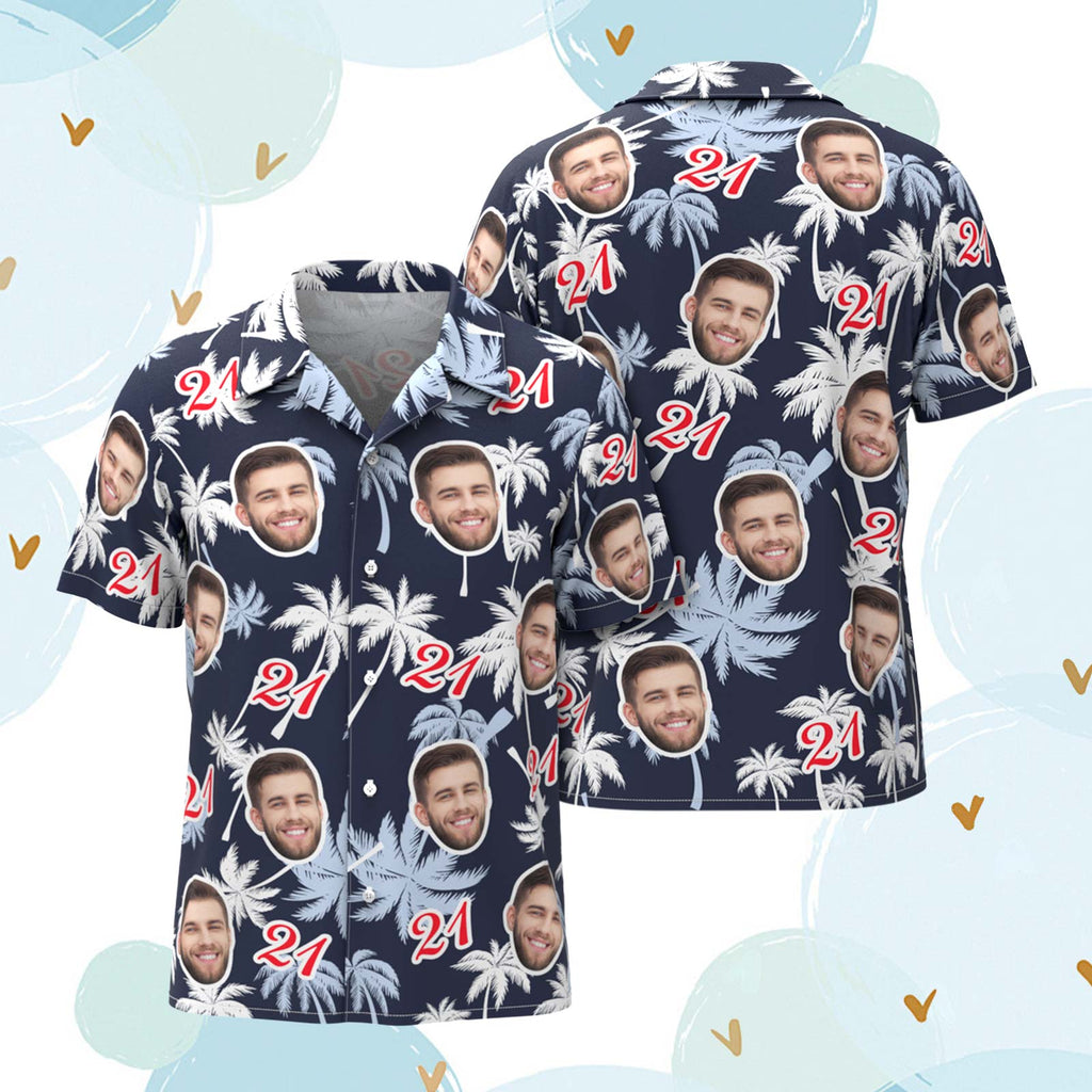 Custom Face And Number Birthday Hawaiian Shirts Coconut Tree Shirt