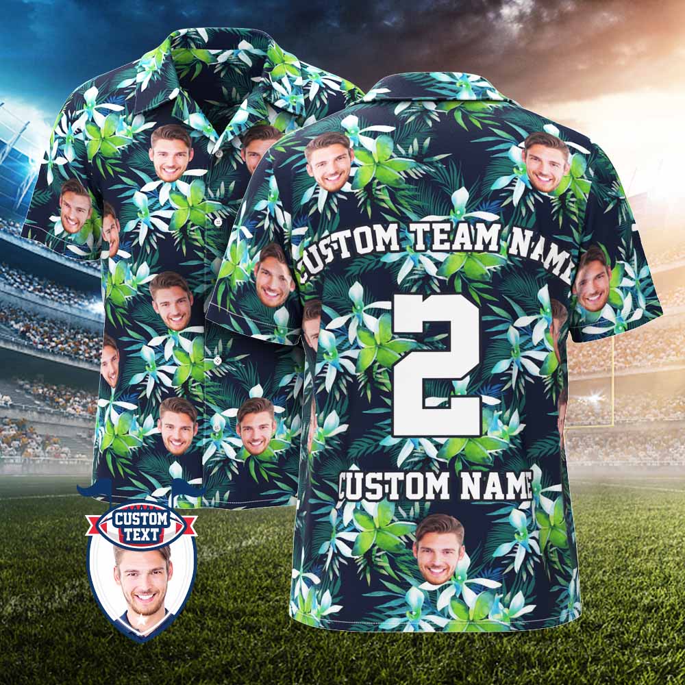 Custom Printed Hawaiian Shirt for Fans Personalized Face and Text Hawaiian Shirt Gift for fans - Leaves & Petal