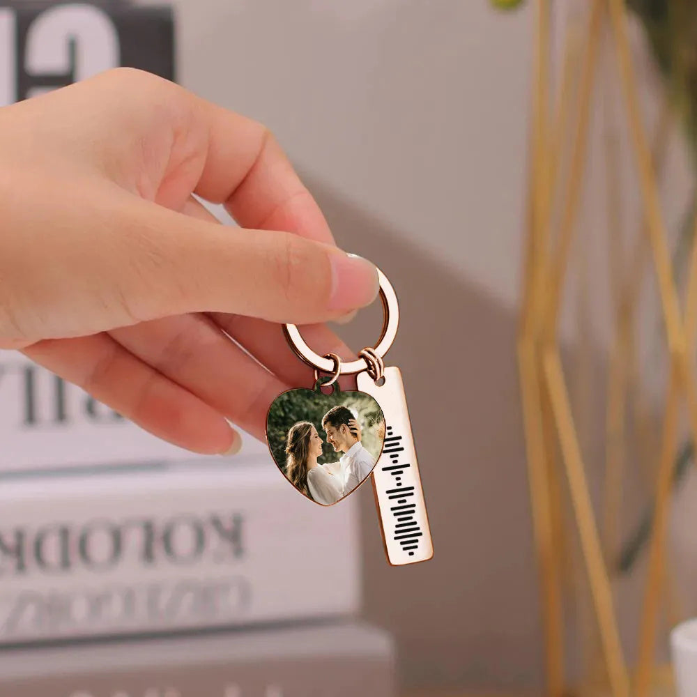 Personalized Scannable Music Code Keychain Custom Picture & Music Song Code Heart Couples Photo Keyring Gifts for Boyfriend