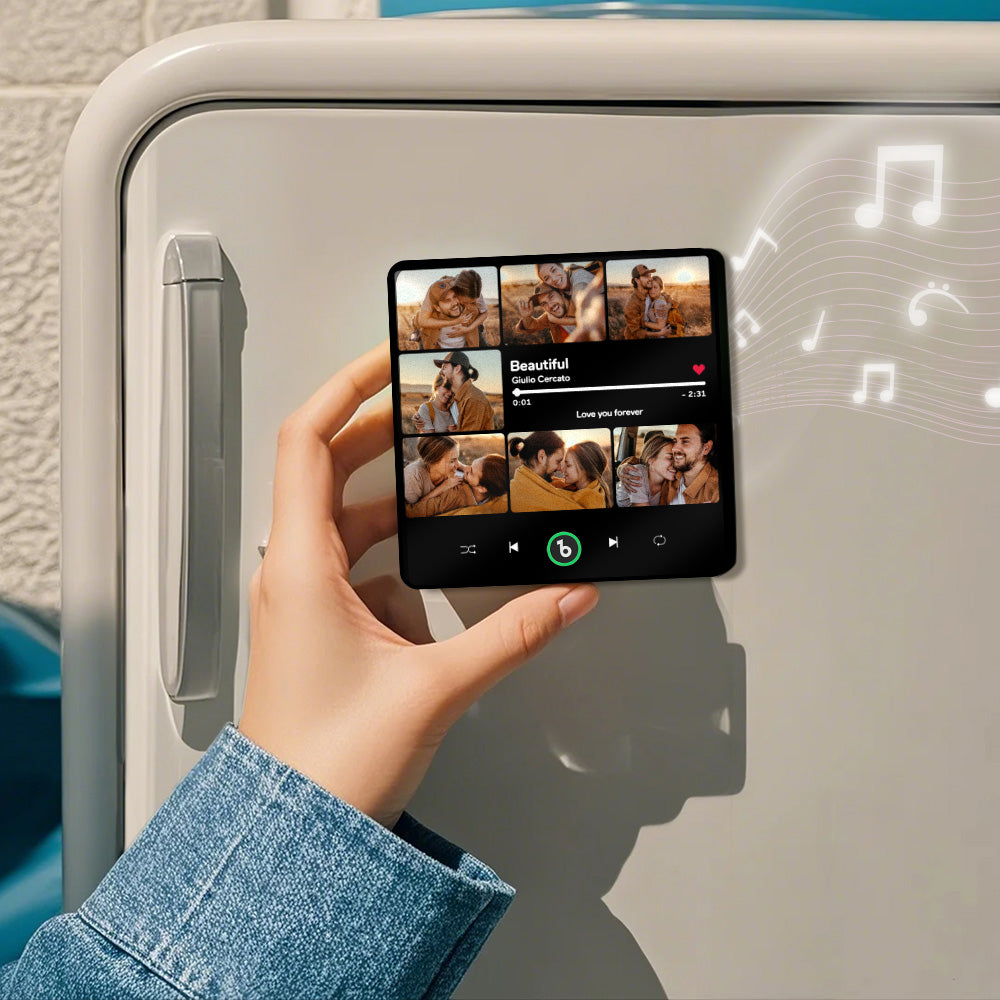 Custom Music & Multi Photo Fridge Magnet Personalized Photo Song Magnet That Can Play Music Halloween Gift for Couple
