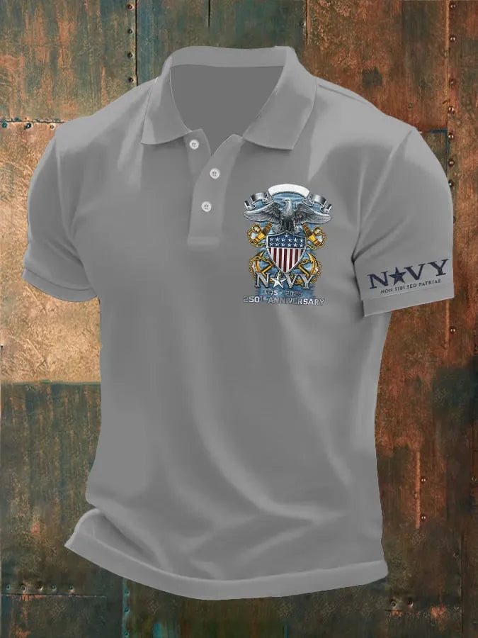 Man's Vintage Navy 1775 - 2025 250th Anniversary Non Sibi Sed Patriae Printed Polo Shirt