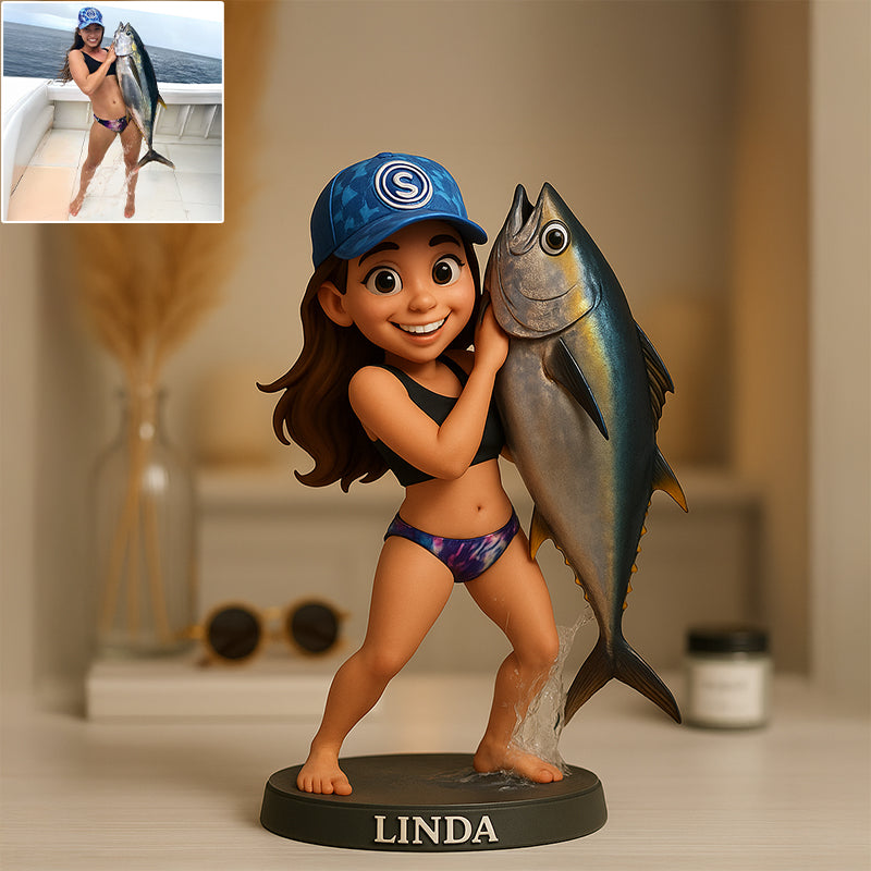 Custom 2D Wooden Fishing Photo Cute Animated Style Cartoon Style Desk Decor