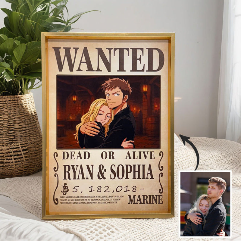 Custom Anime Bounty Couple Portrait Personalized Anime Style Wanted Poster Portrait Unique Captains' Couple Portrait
