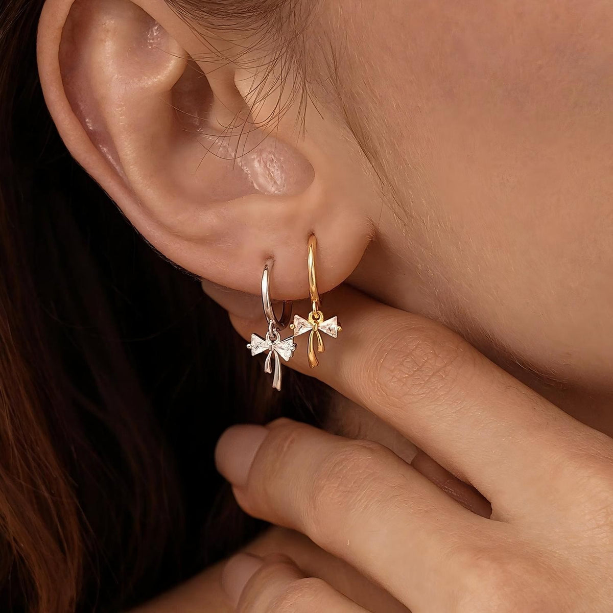 Ribbon Bow Huggie Earrings Bow Dangle Earrings for Women Birthday Gifts Christmas Gifts for Her