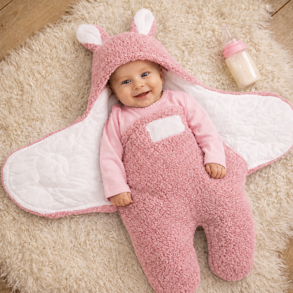 Plush Bunny Baby Swaddle Sleep Sack Anti-Startle Wearable Blanket Split-Leg Sleeping Bag for Newborns