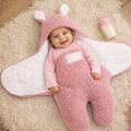 Plush Bunny Baby Swaddle Sleep Sack Anti-Startle Wearable Blanket Split-Leg Sleeping Bag for Newborns