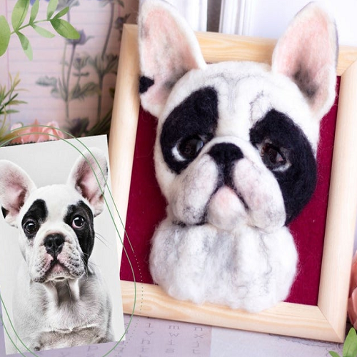 Custom Felt Pet in Frame, Needle Felted Cat Dog, Personalized Dog Portrait Sculpture in Frame, Finised Product