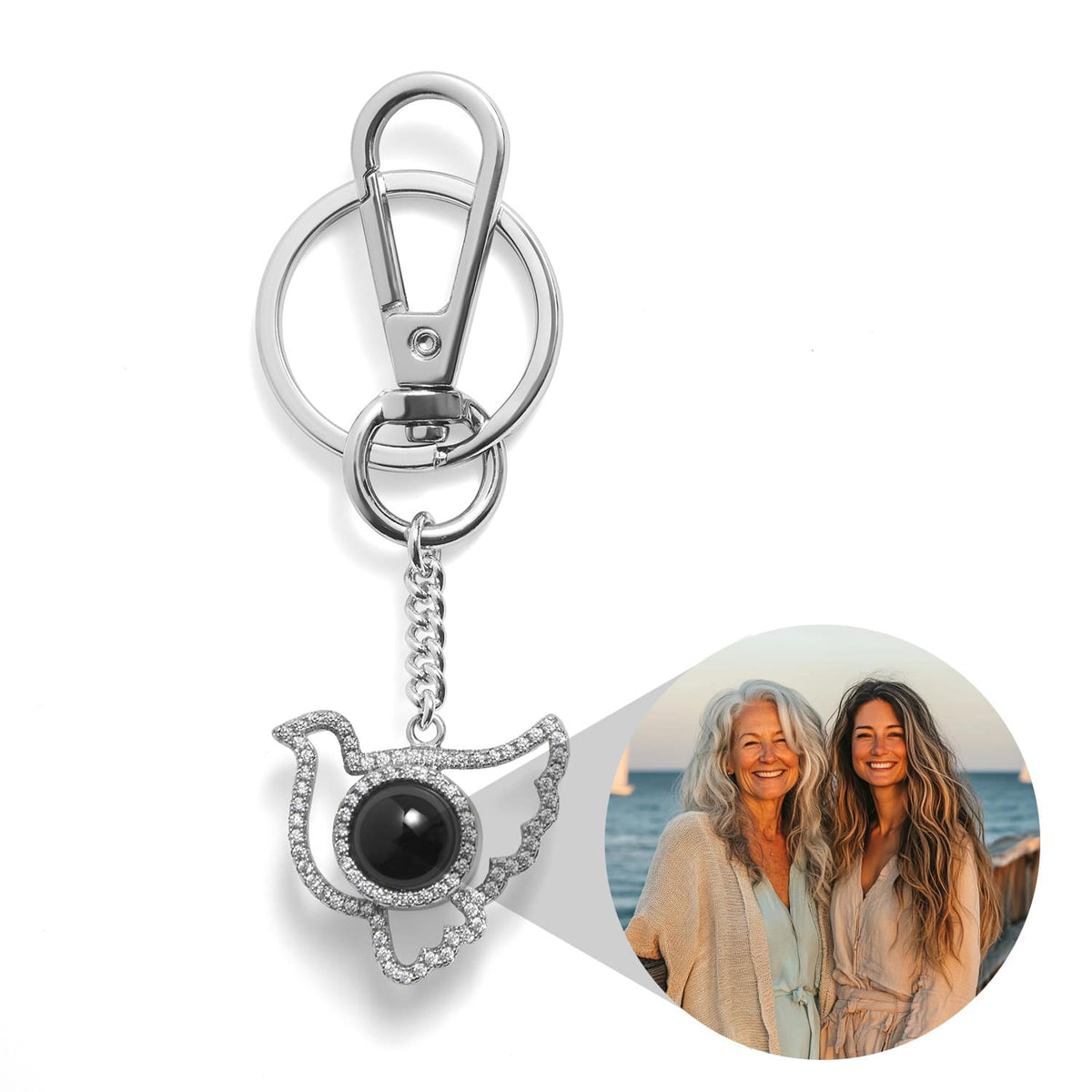 Personalized Dove Photo Keychain Custom Projection Gem Key Ring Christmas Gifts for Her