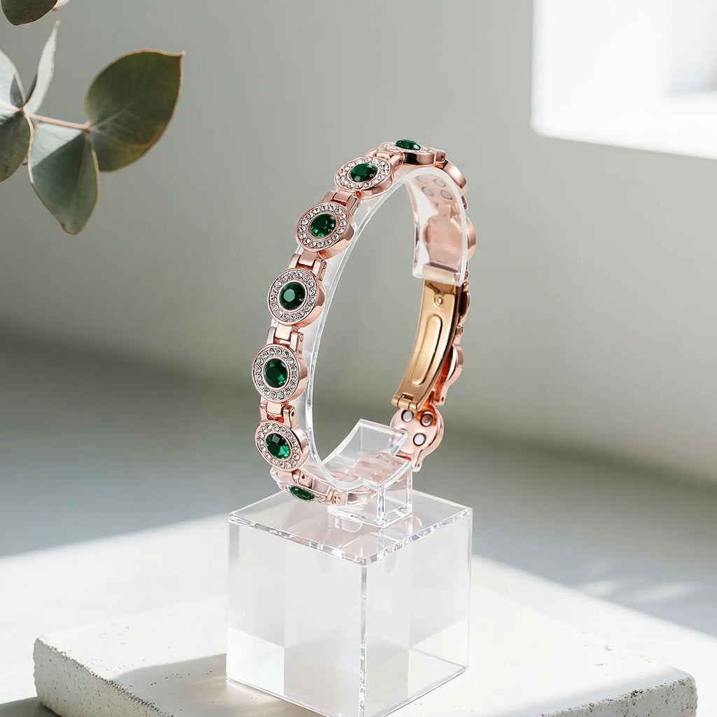 4X Strength Magnetic Copper Bracelet for Women-Updated 3800 Gauss Magnets-Adjustable Length with Secure Clasp-Premium Multi-Facet Crystal Inlays