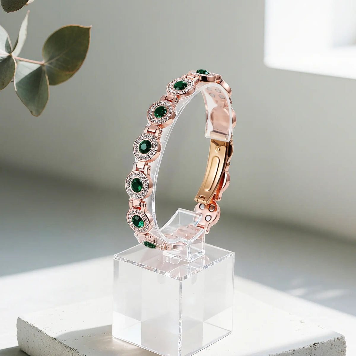 4X Strength Magnetic Copper Bracelet for Women-Updated 3800 Gauss Magnets-Adjustable Length with Secure Clasp-Premium Multi-Facet Crystal Inlays