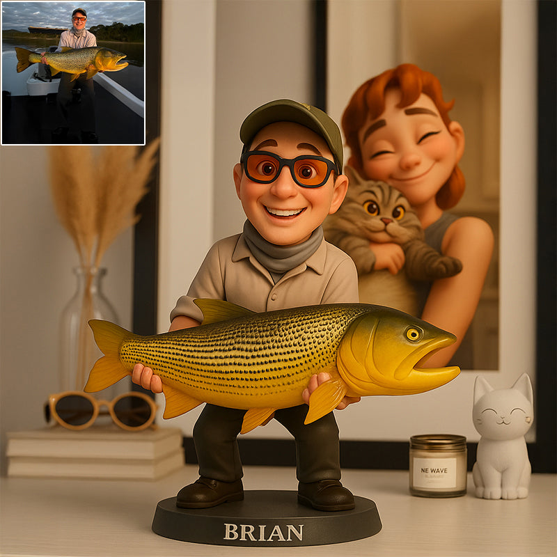 Custom 2D Wooden Fishing Photo Cute Animated Style Cartoon Style Desk Decor