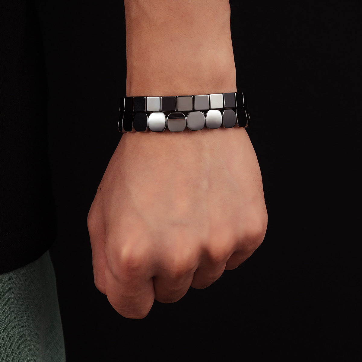 Cross-border hot-selling square black gallstone bracelets for men Italian elastic mix and match bracelets fashion beaded accessories wholesale