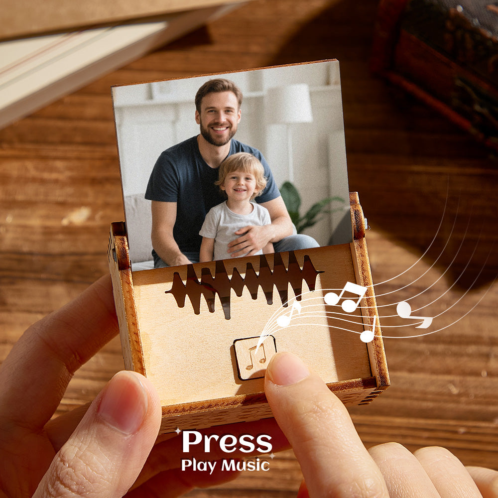 Custom Digital Music Box Any song Tune or Voice Personalized  Wooden Photo Music Box with Text Father's Day Gift