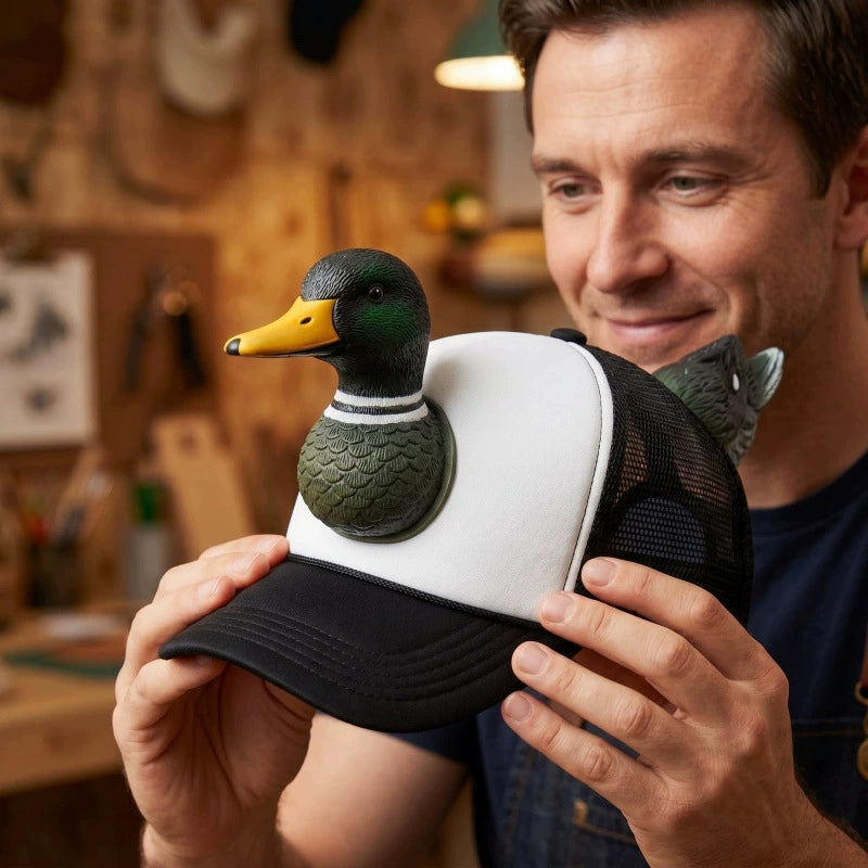 Funny Duck Trucker Hat 3D Mallard Gag Gift Baseball Cap Breathable Mesh Sun Visor Outdoor Party Decoration Unisex