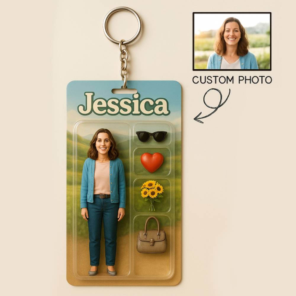 3D Effect Action Figure Pack Packaging Toy Box Style Art Gift Personalized Acrylic Keychain Gift for Mom