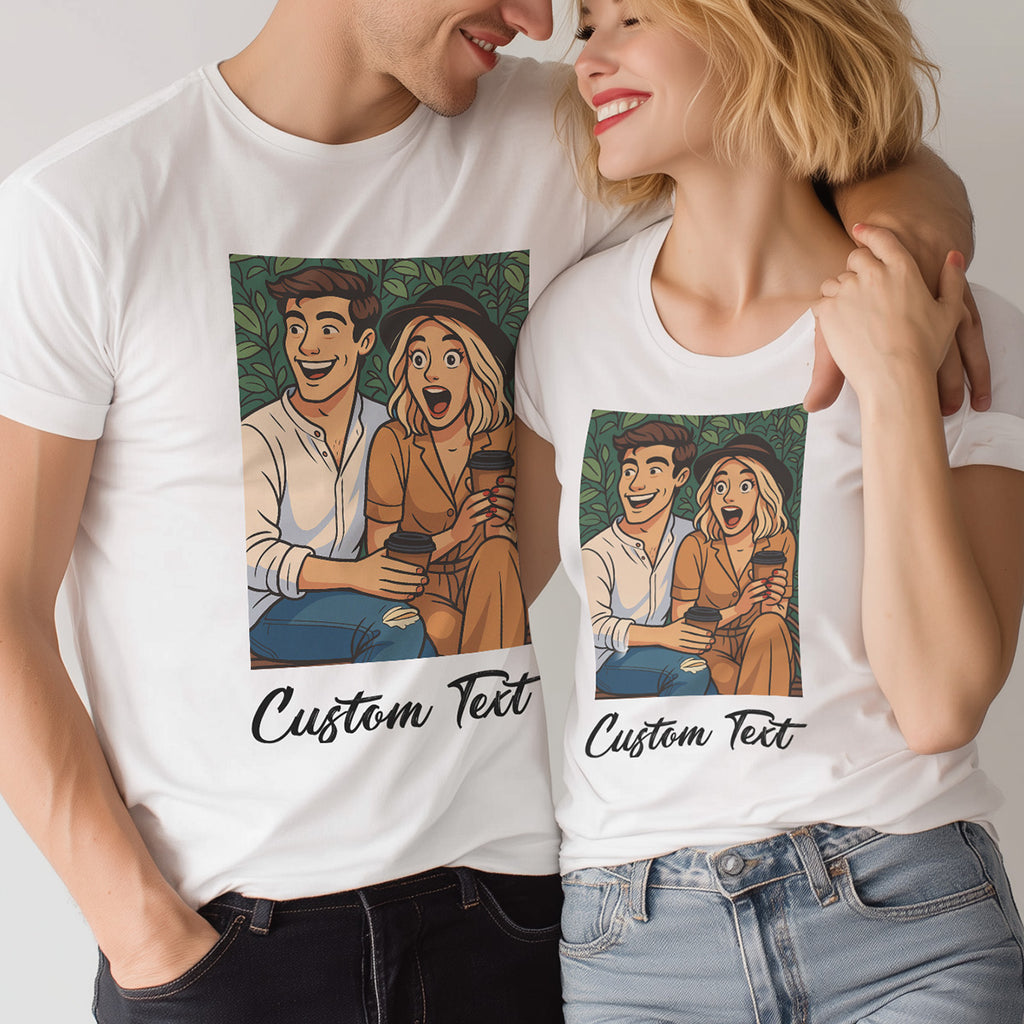 Custom Cartoon Style Photo T-Shirt Personalized Anime Portrait Tshirt with Custom Text Gift for Dad