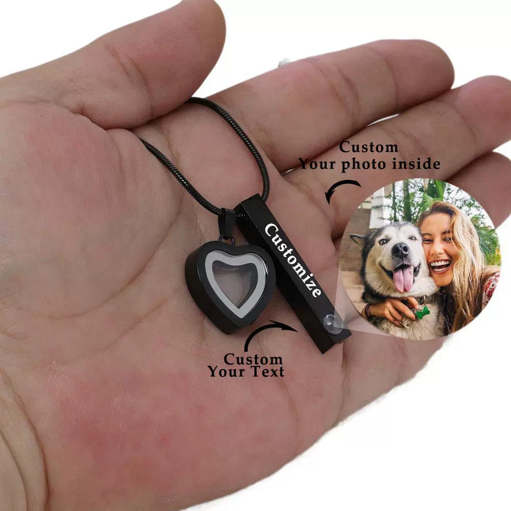 Pet Ashes Projection Necklace Spotify Code Necklace Glass Pendant Heart-Shaped Urn Necklace Custom Photo Stainless Steel Necklace For Pet Lover