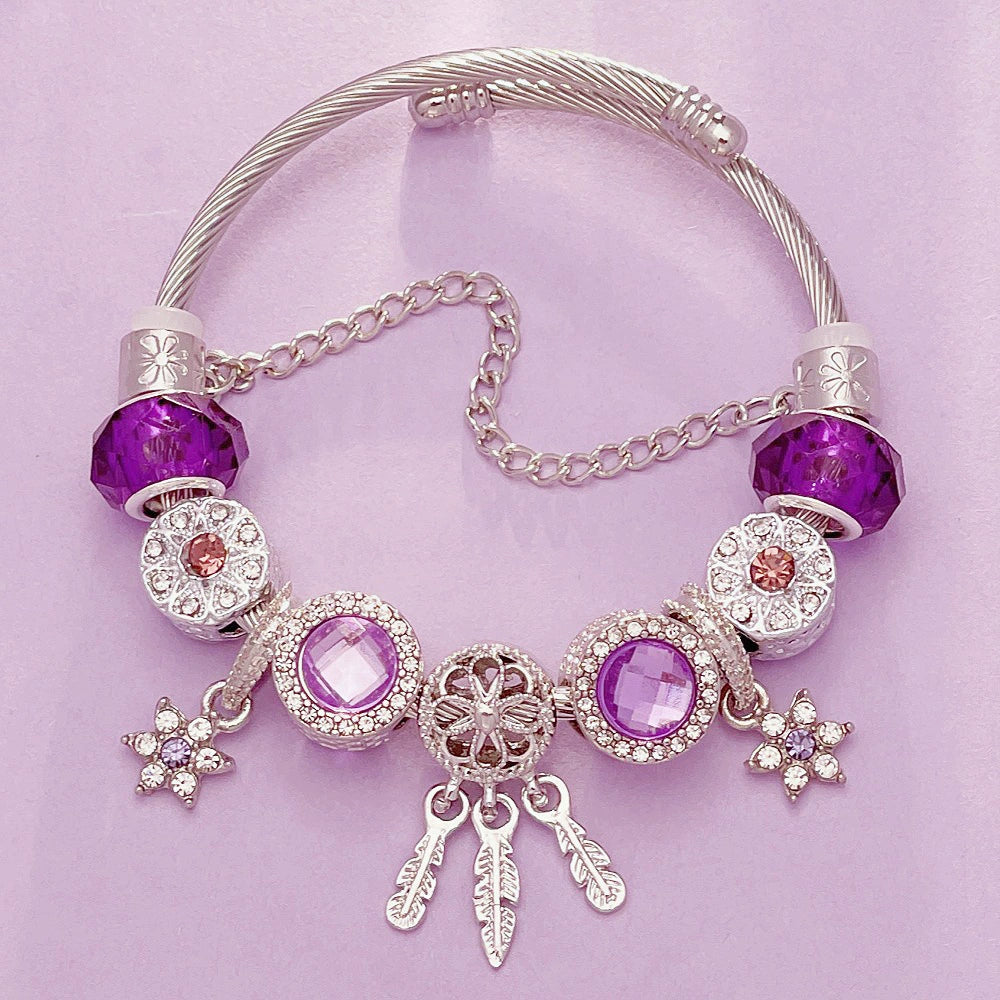 DIY Beaded Charm Bracelet for Women & Girls Cute Ocean Shell Floral Heart Pendant Beaded Bracelet Trendy Bangle Gift Jewelry
