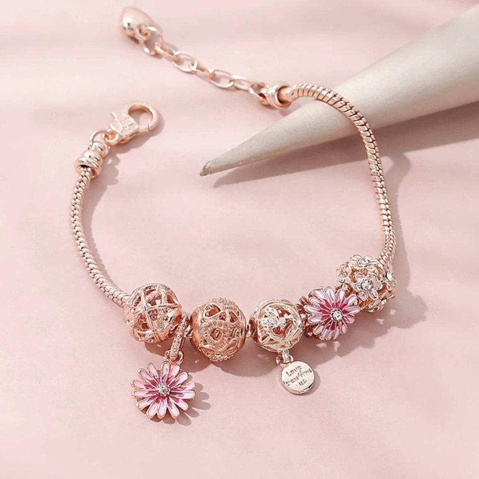 DIY Beaded Charm Bracelet for Women & Girls Cute Ocean Shell Floral Heart Pendant Beaded Bracelet Trendy Bangle Gift Jewelry