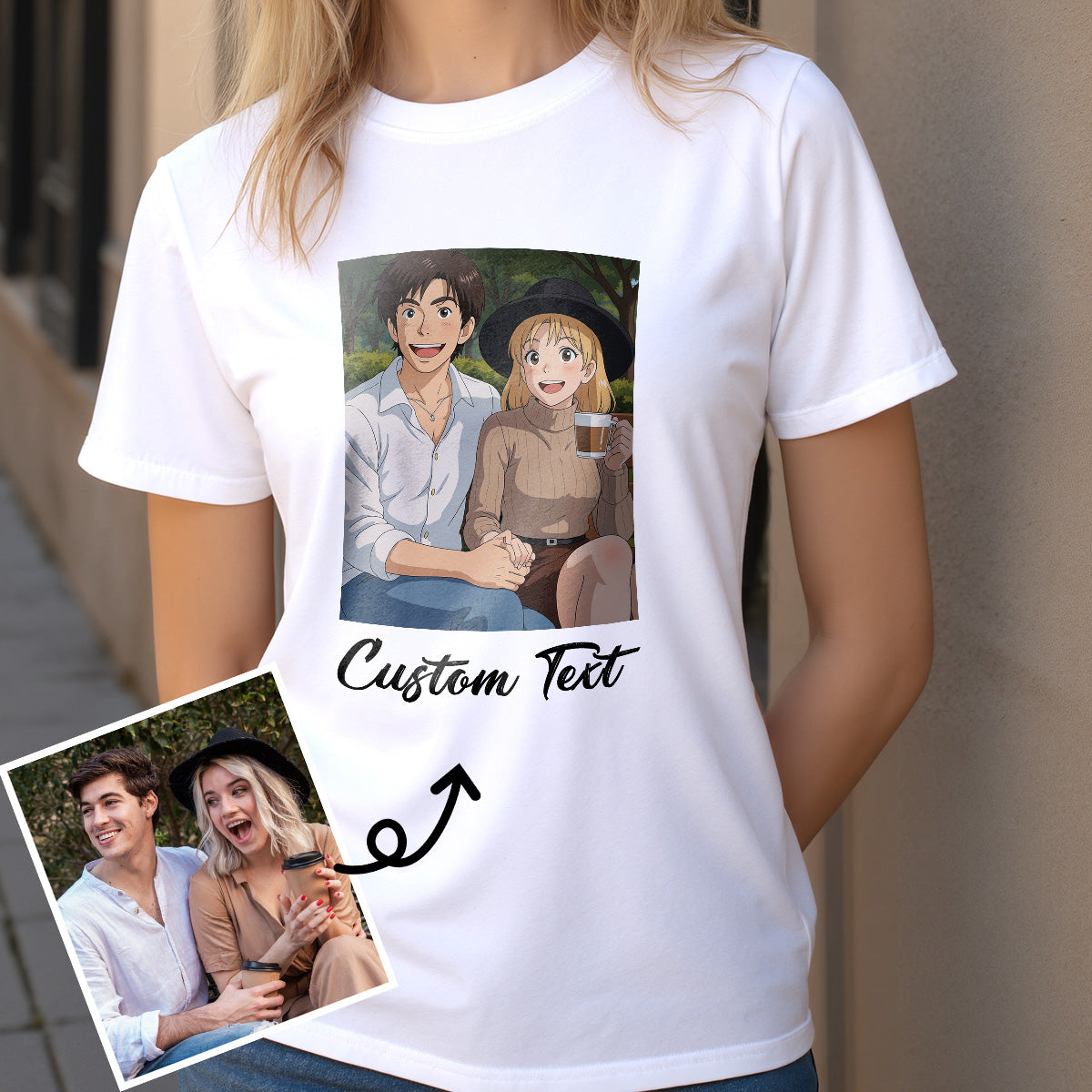 Custom Cartoon Style Photo T-Shirt Personalized Anime Portrait Tshirt with Custom Text Gift for Yourself