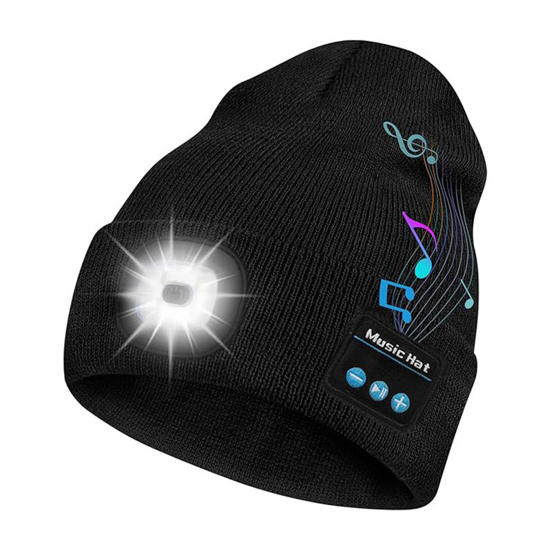 LED Rechargeable Bluetooth Light-Up Knitted Beanie Hat with Built-in Headlamp