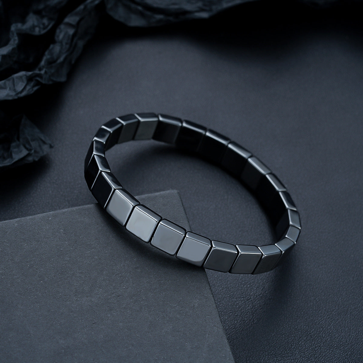 Cross-border hot-selling square black gallstone bracelets for men Italian elastic mix and match bracelets fashion beaded accessories wholesale