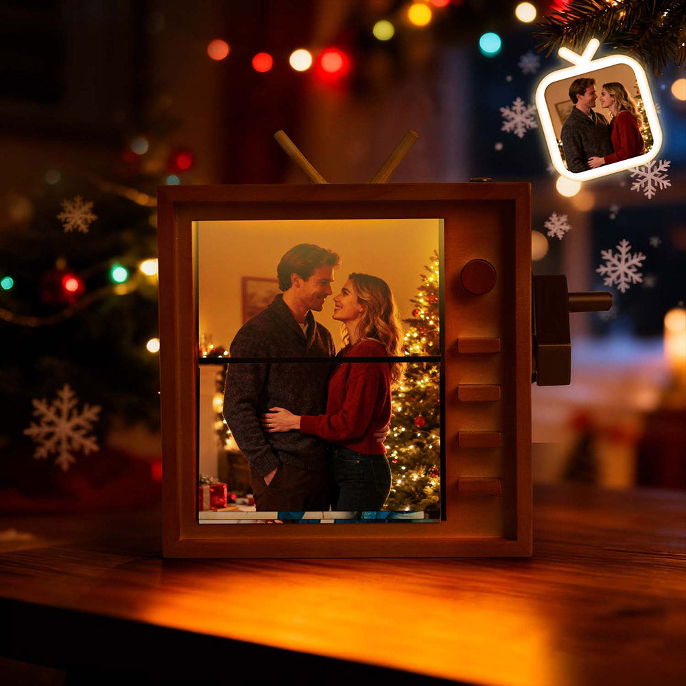 (16*16cm Large Size) Custom Photo Flipbook Frame Vertical Television Animation Machine Mechanical Hand-cranked Flipbook Box Photo Album with Light Christmas Gifts