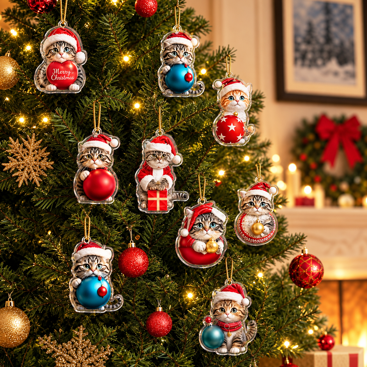 Cute Kitten Christmas Countdown Calendar – 24-Piece Acrylic Ornament Set for Holiday Tree Decor & Gifts