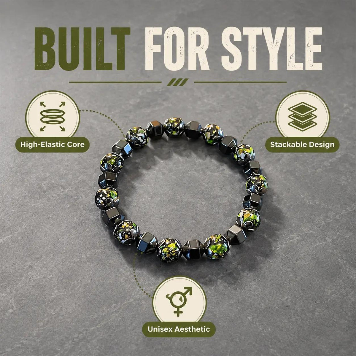 Men's Irregular Hematite Spliced Bead Stretch Bracelet Hip-Hop Streetwear Geometric Stone Beaded Bracelet Minimalist Edgy Jewelry Gift for Men