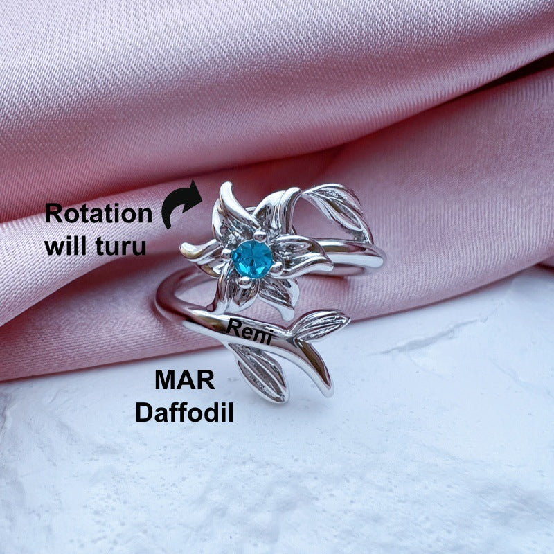 Personalized Birth Flower Fidget Spinner Ring: Anxiety Jewelry, Valentine's Day Gift, Mother's Day Gifts